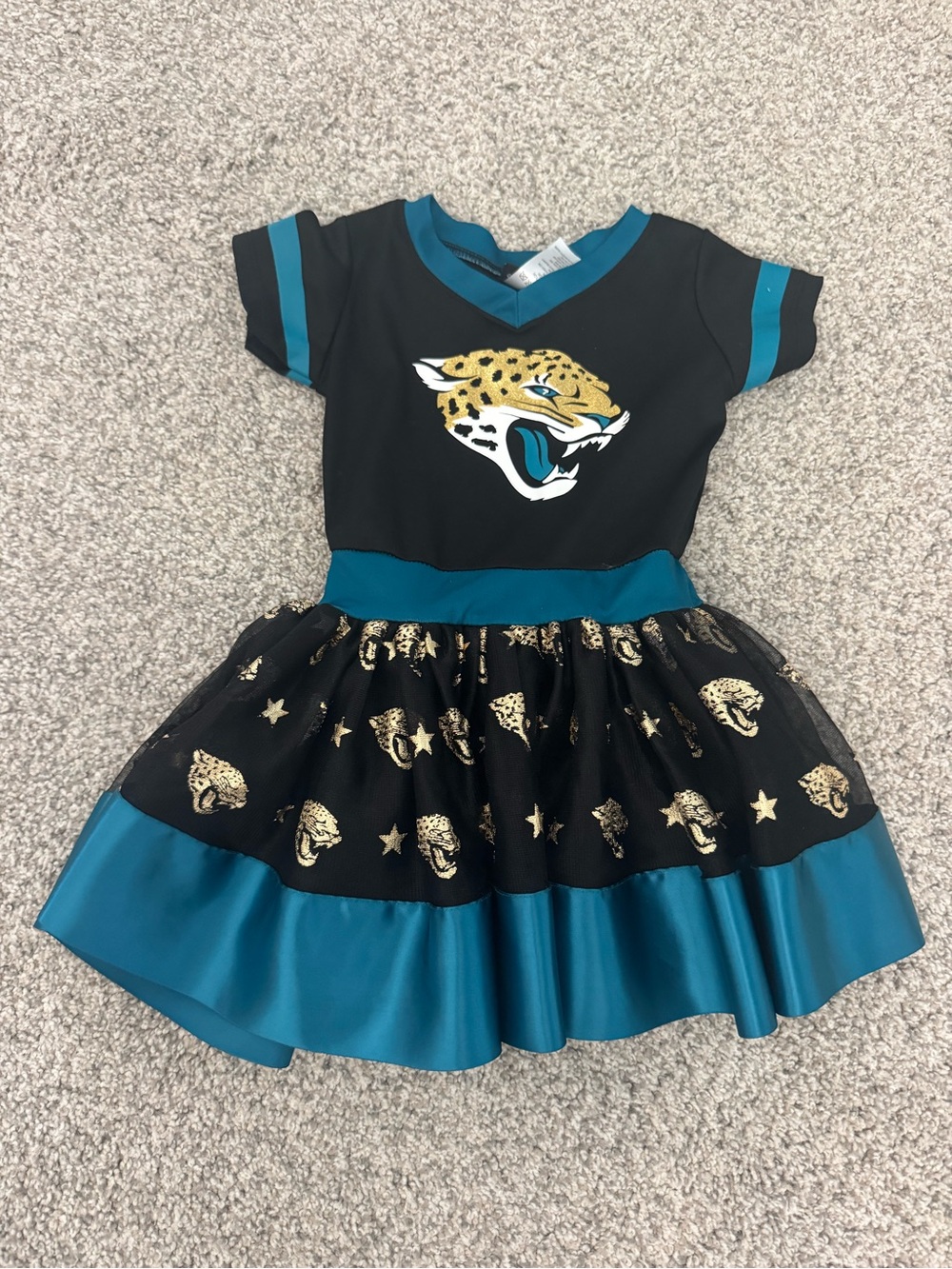 Girls' Black and Teal Cheer Dress Costume with Jaguar Emblem